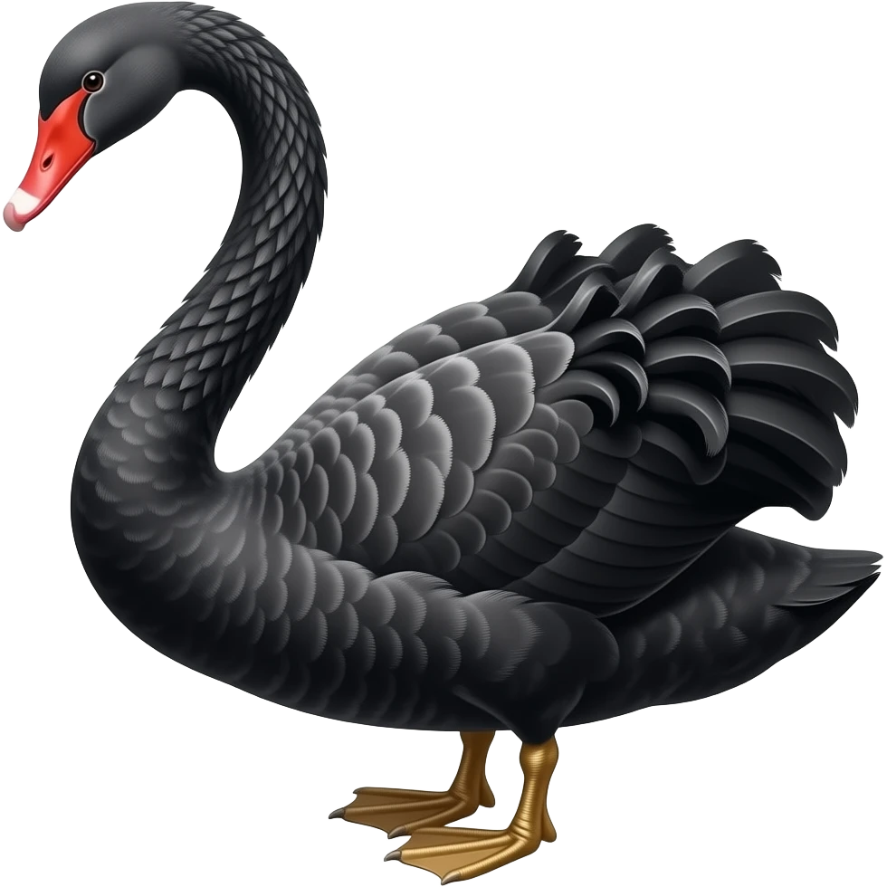 Majestic black swan without legs and golden details emoji