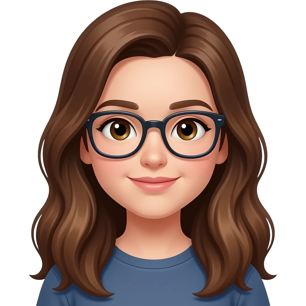 15 year old girl with brown long hair and carmel highlights and dark brown eyes with glasses emoji