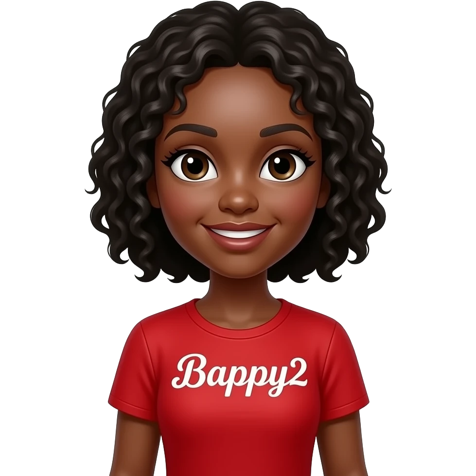 Add the caption Bhappy2 a black Betty boo female image in a red jump with the words Bhappy2 suit emoji