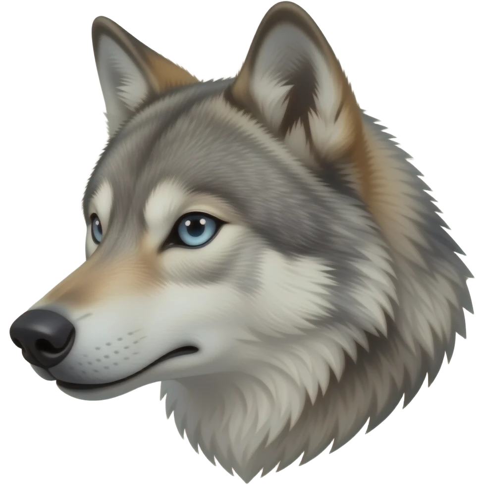 A little bit angry gray wolf head realistic Turn sideways light blue gray eyes emoji