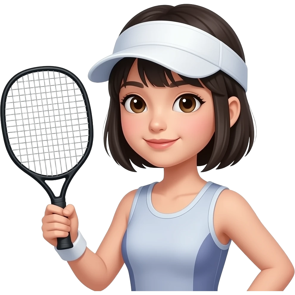 short haired east asian girl wearing sun visor and holding a pickleball paddle emoji