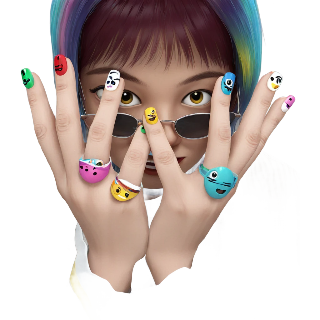 striped shirt and colorful nails emoji