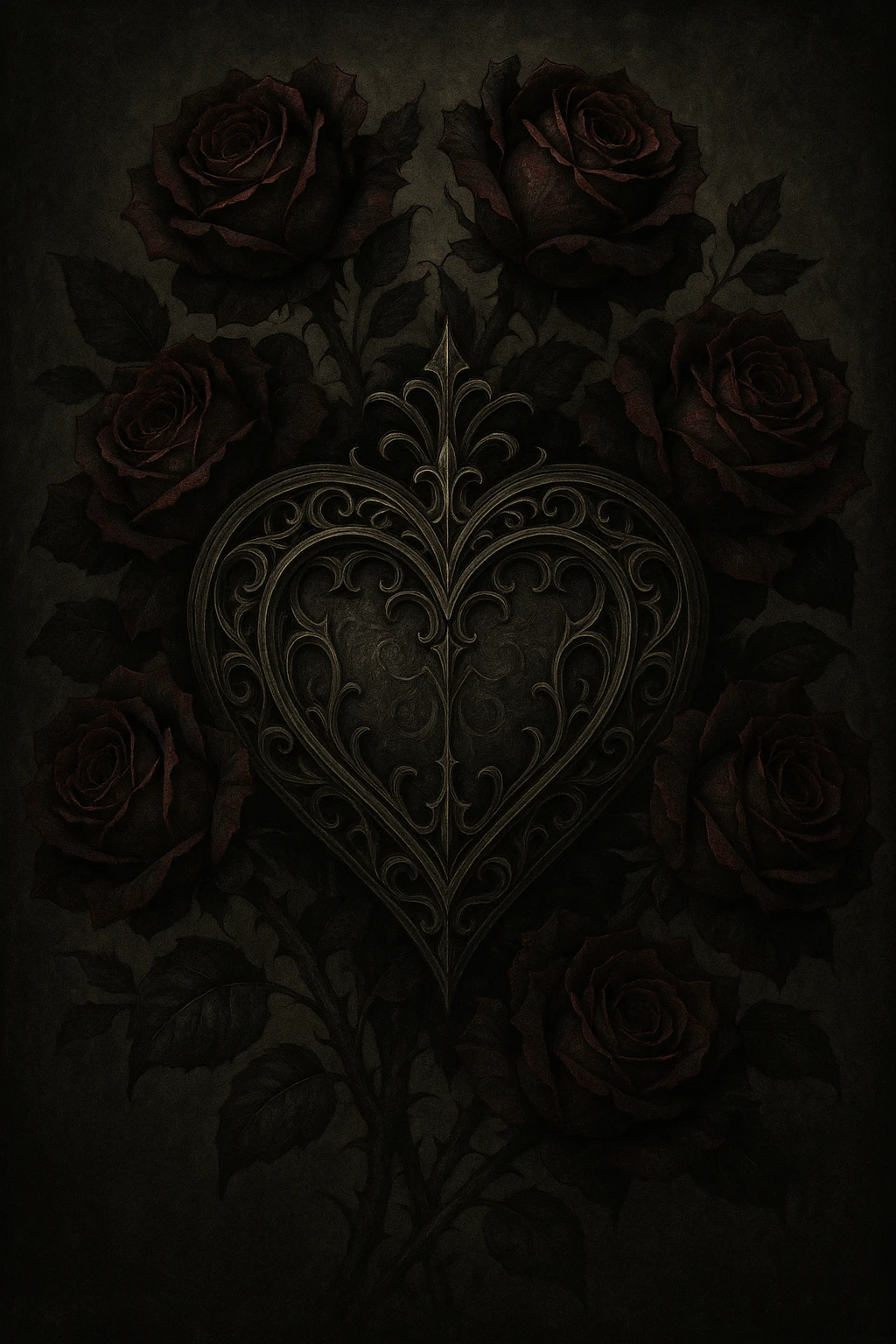 gothic heart with dark roses emoji