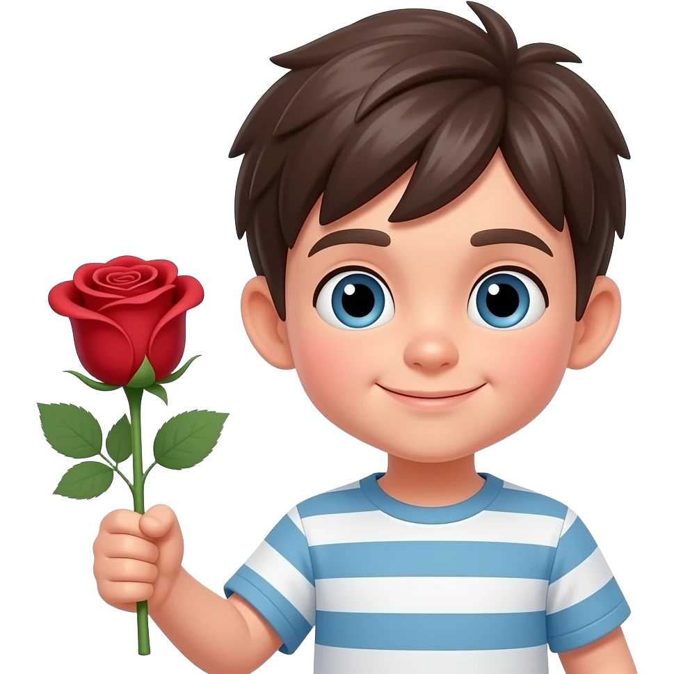 Animation 3d cute boy character 1 rose hold left hand emoji