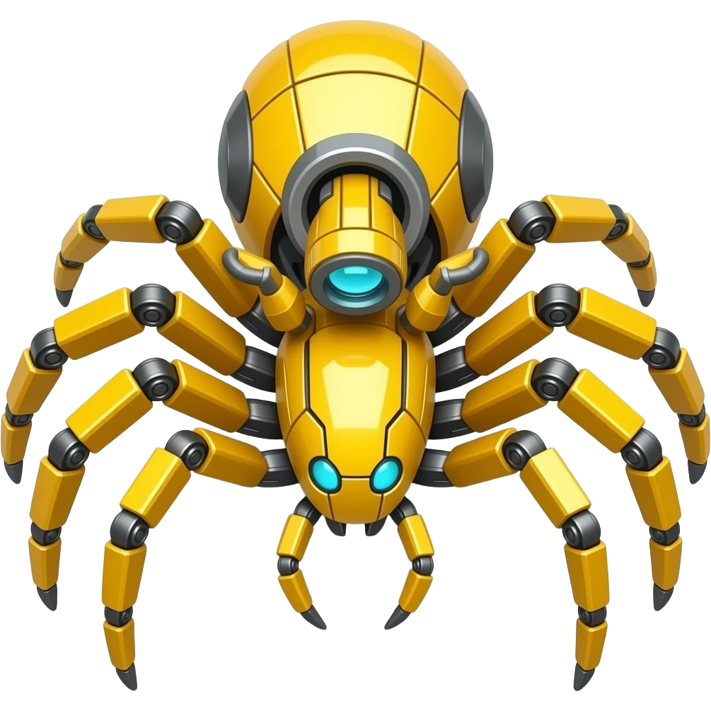 yellow Robot spider with blaster on it's back top view emoji