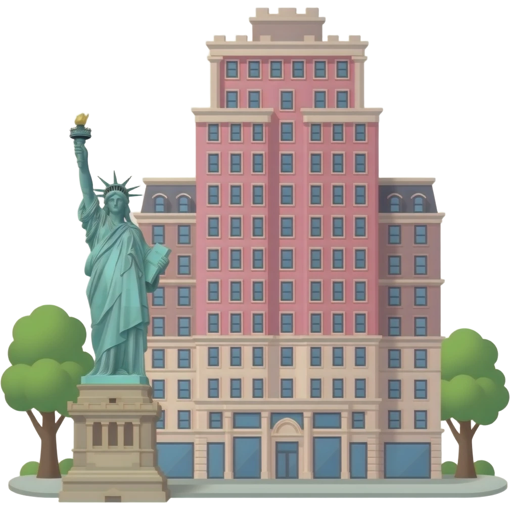 Pink 220 central park south Building SignBoard in New York  Statue of Liberty emoji
