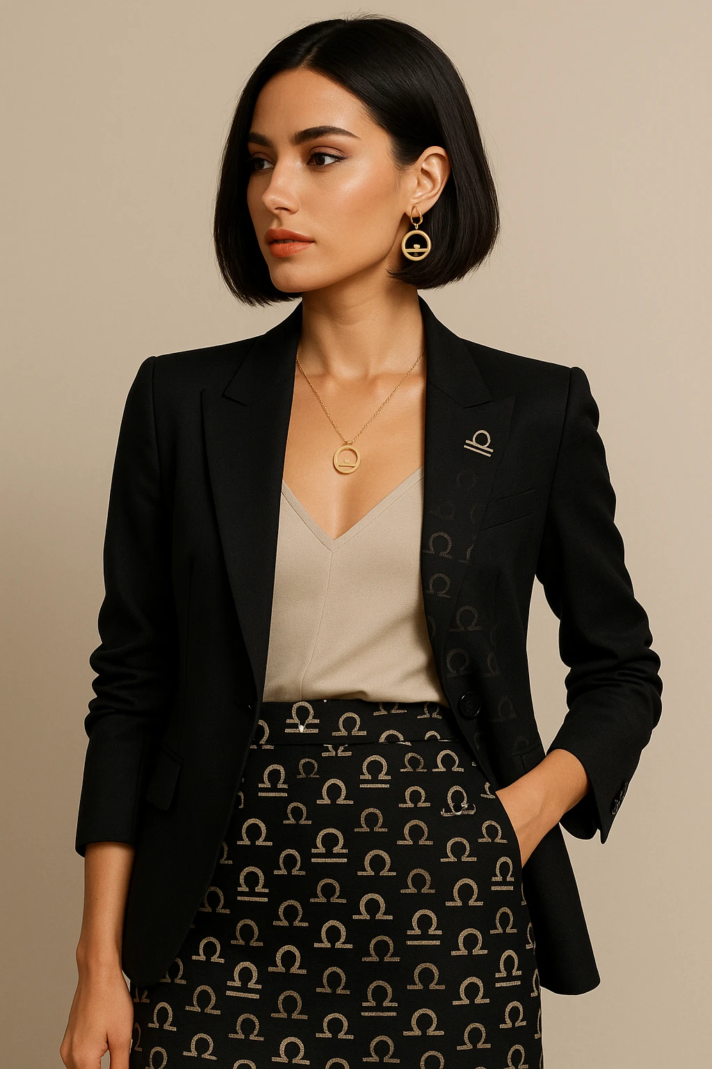 Libra woman, modern, chic, with Libra symbol, no text emoji
