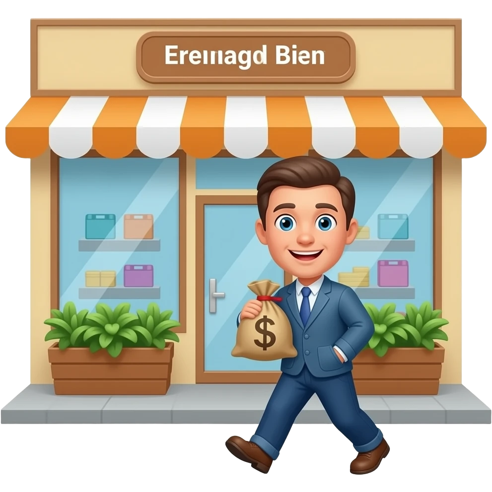 Generate emoji of a guy who want to make money so he's walking to the shop emoji
