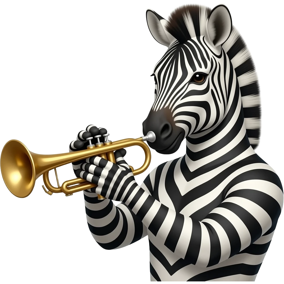 людиноподібна зебра грає на трубі emoji