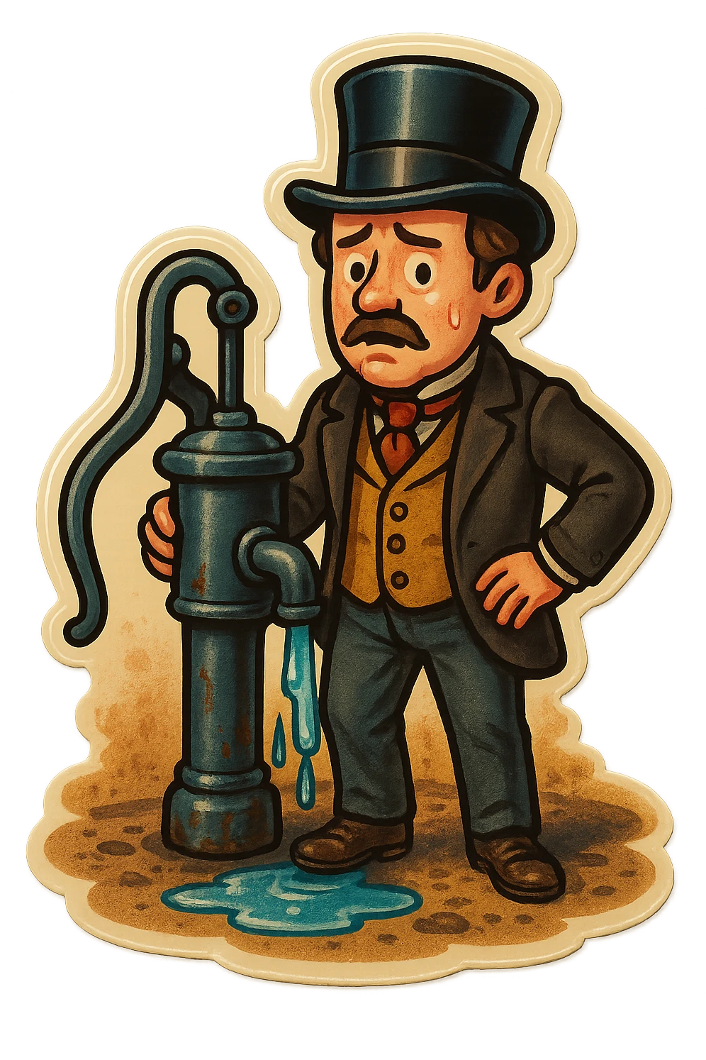 Victorian man with a broken water pump in a dirty street emoji