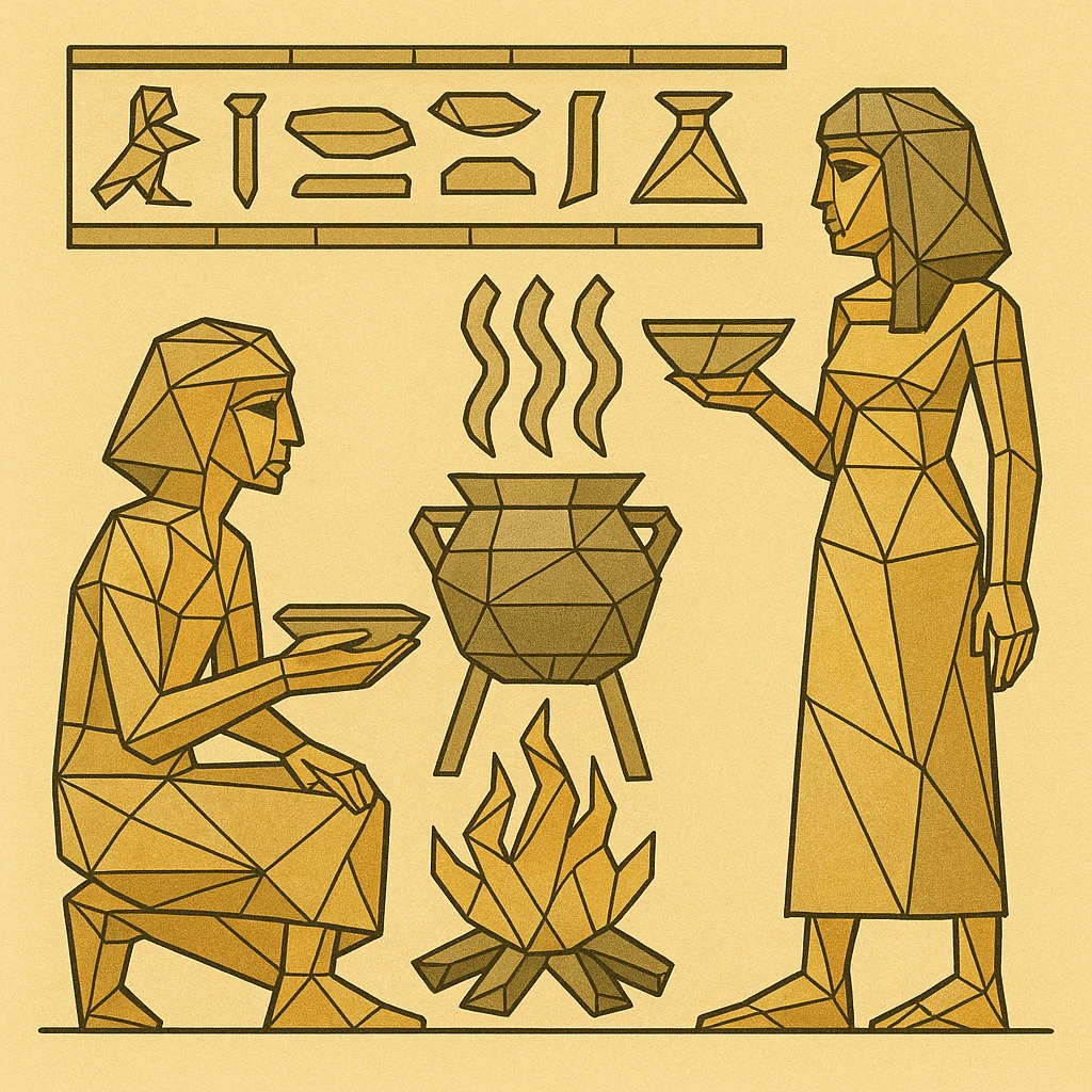 ancient Egyptian cooking scene in hieroglyphic style emoji