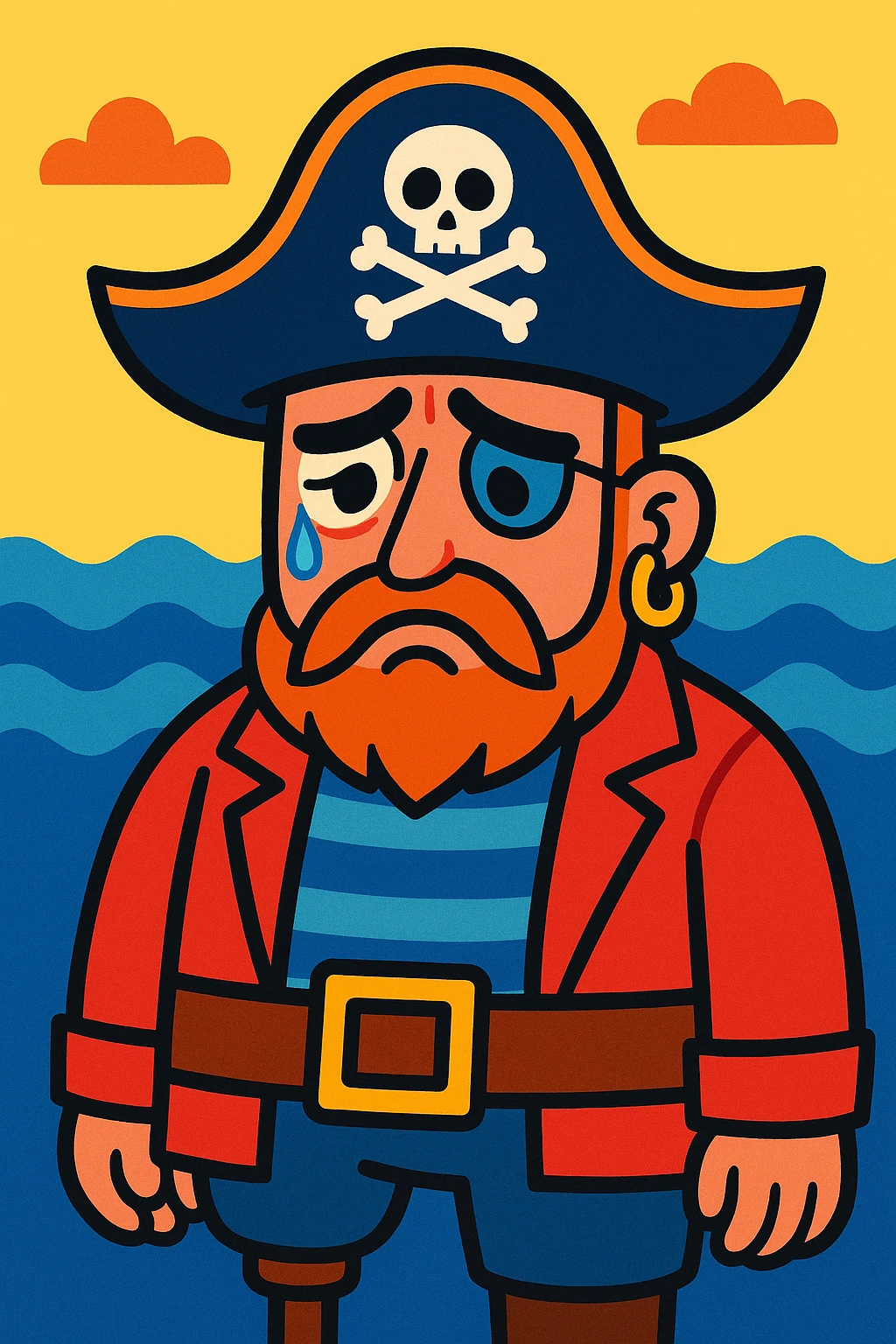 sad pirate, vibrant cartoon style emoji
