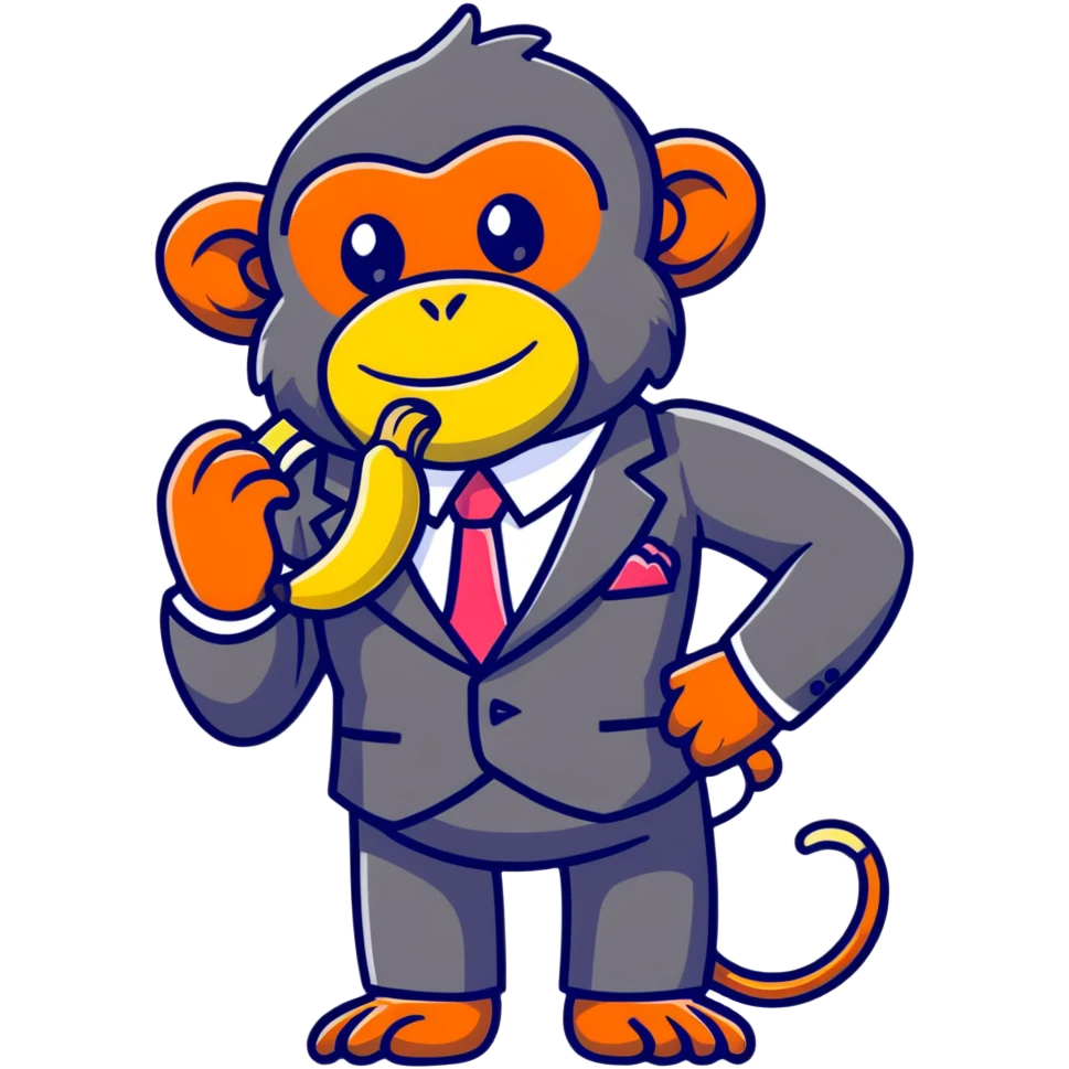 chimpanzee wearing a fancy suit eating a banana emoji