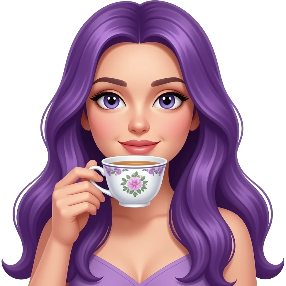 sexy girl with long purple hair is drinking tea emoji