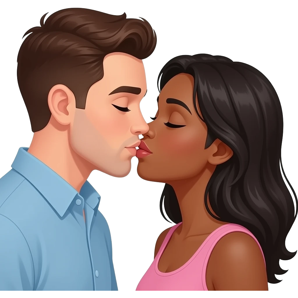 White guy and black girl in love kissing Outside emoji