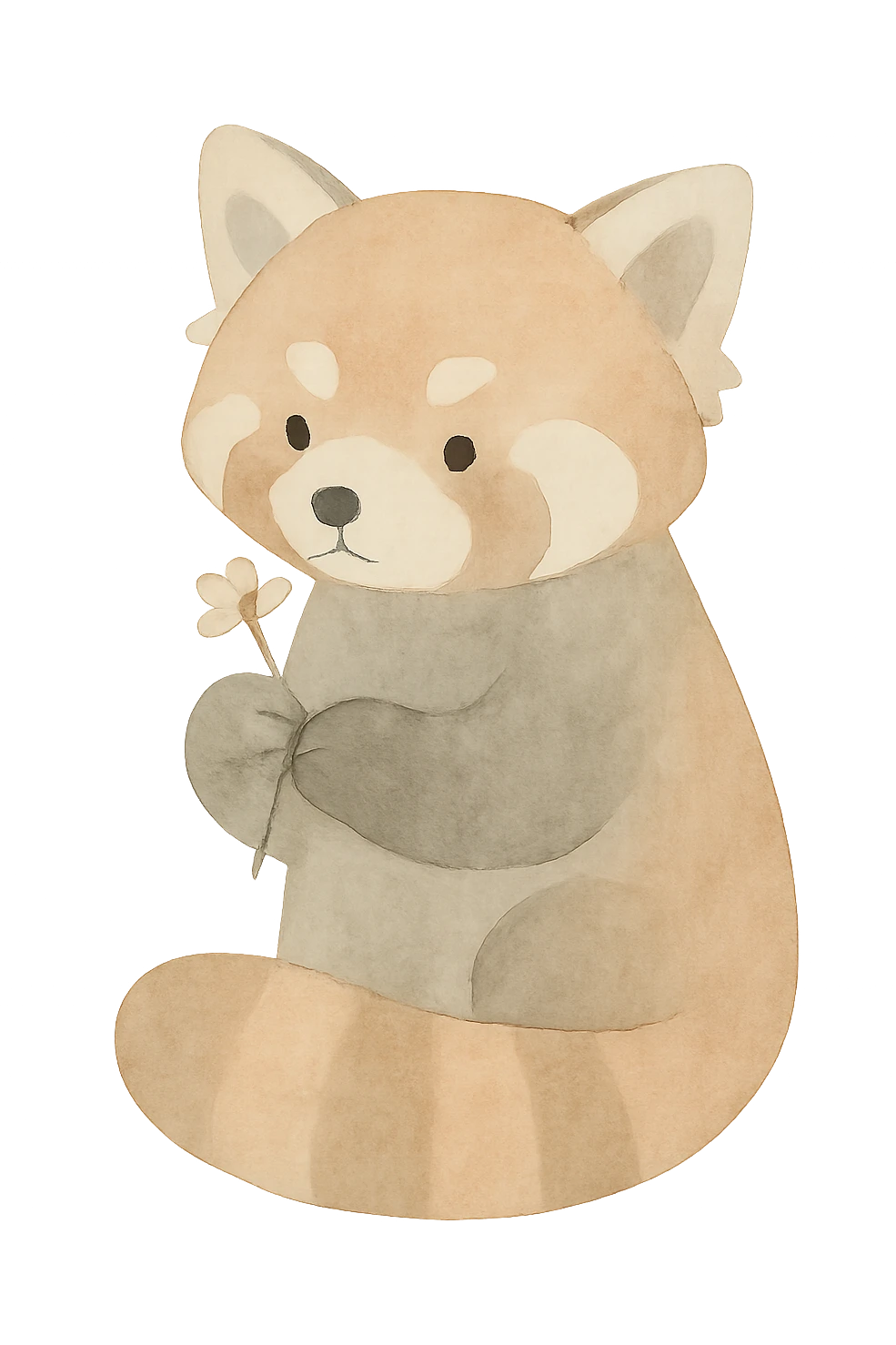A red panda holding a small flower, soft and blended colors emoji