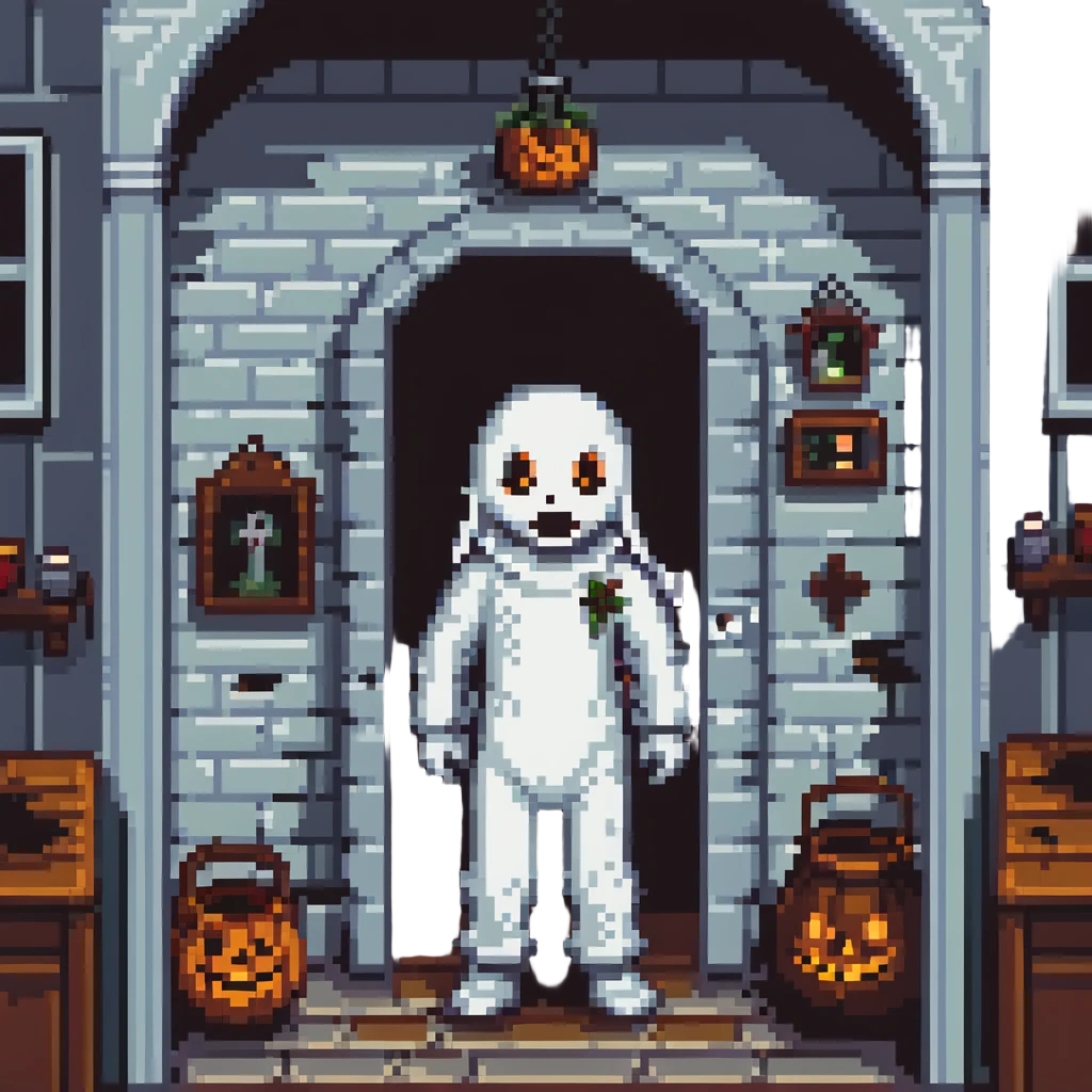 ghost boy inside a haunted house, spooky atmosphere emoji
