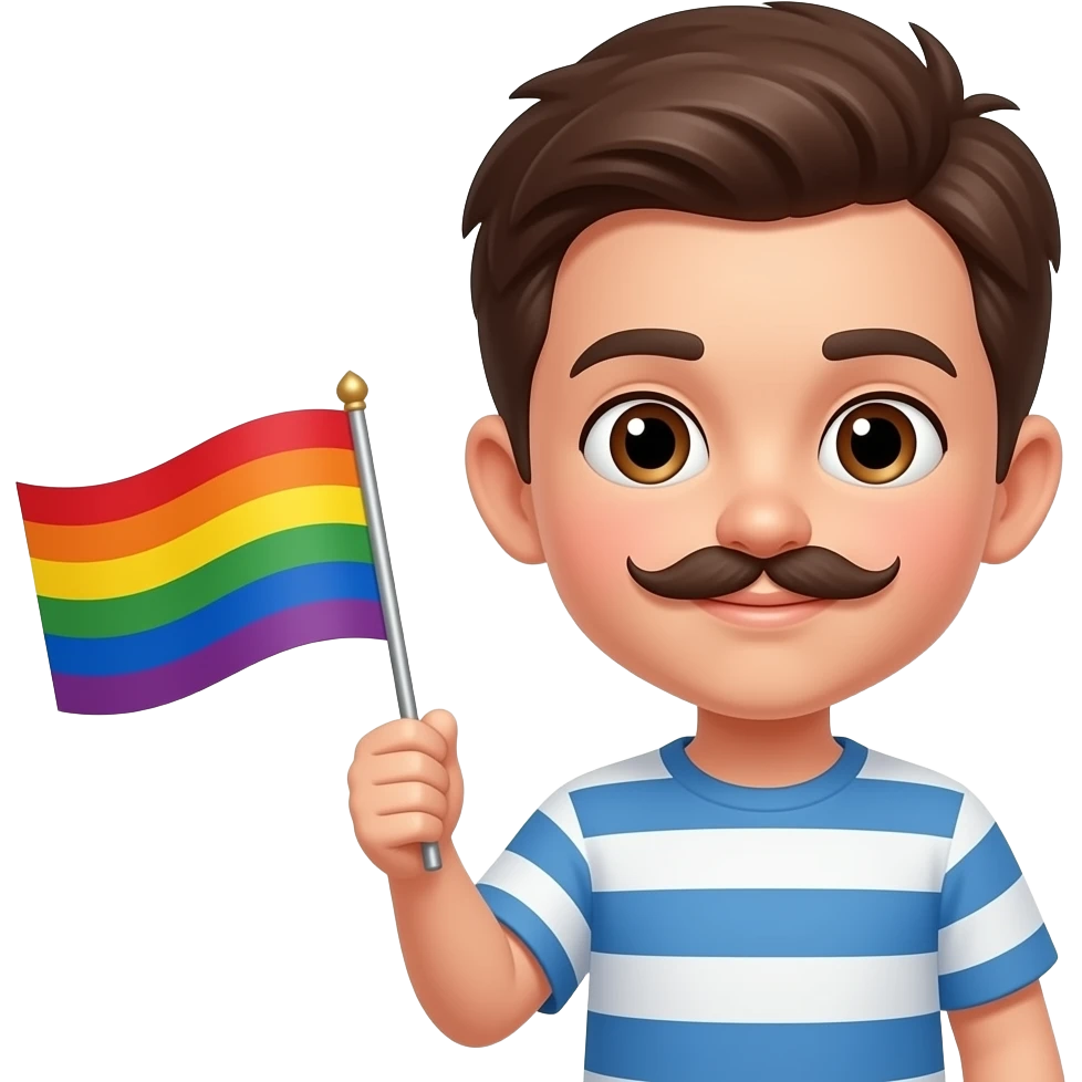 boy with moustache holding lgbt flag emoji