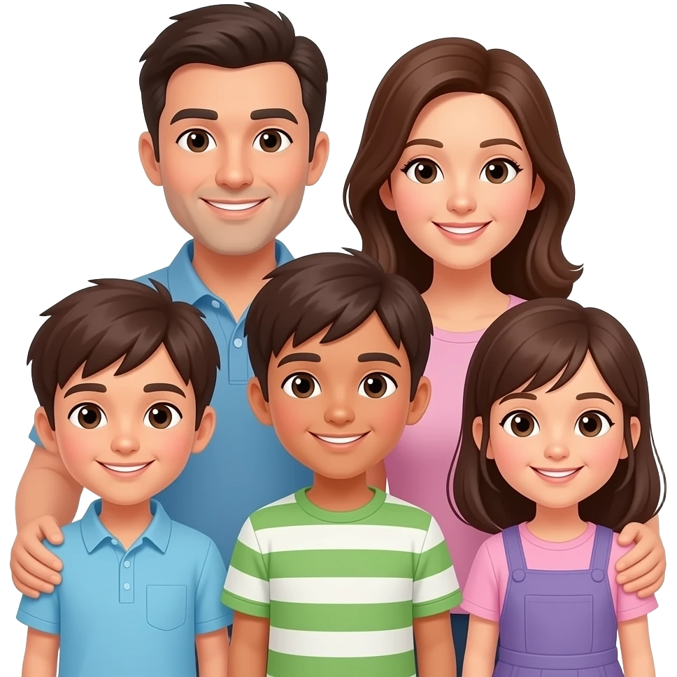 family of dad, mom, son, son, son, daughter emoji