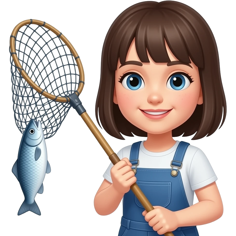 girl with half body close up holding firsher net emoji