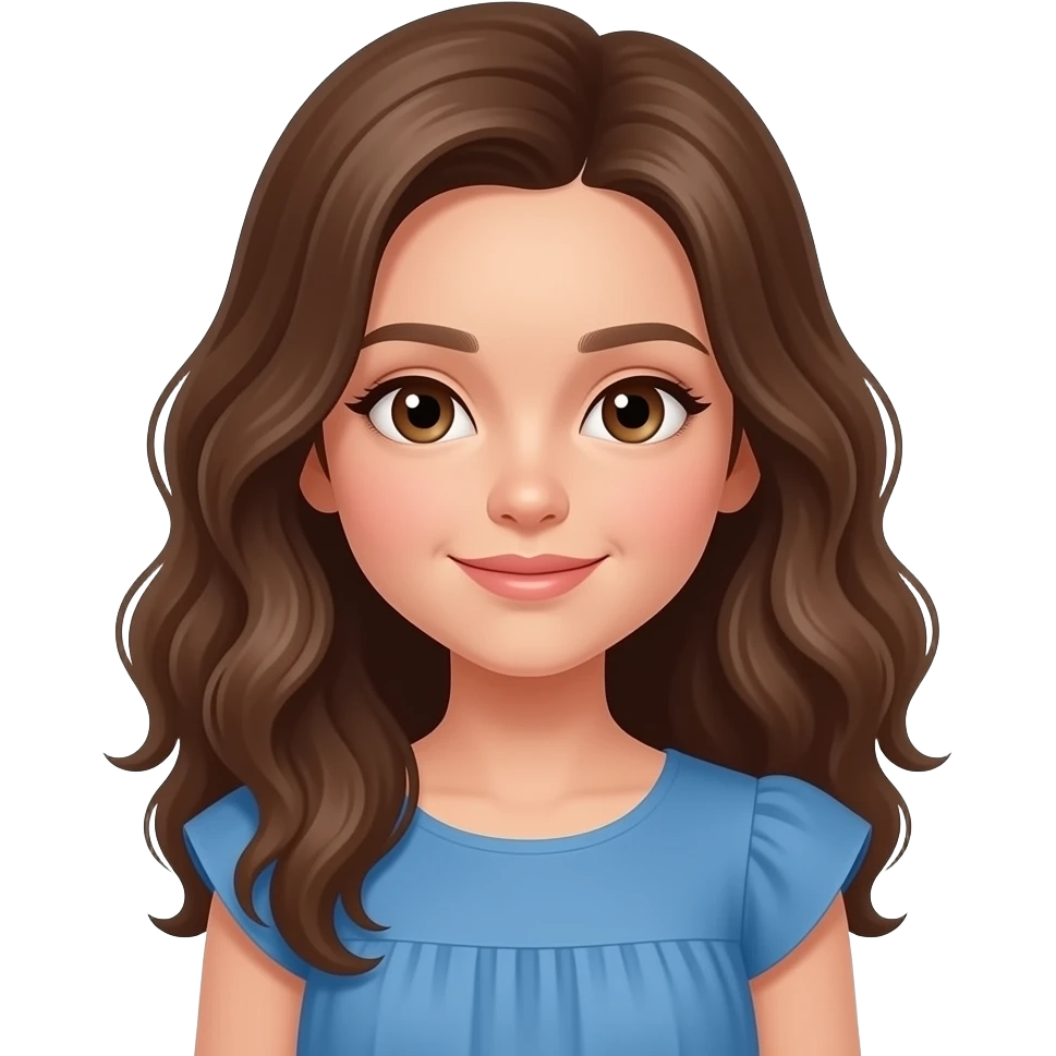 Menina  mais emoji cabelo andulado é  GRANDE  roupa azul  vestido e olho marrom e  criança e as boxes rosa claro sem caixas emoji