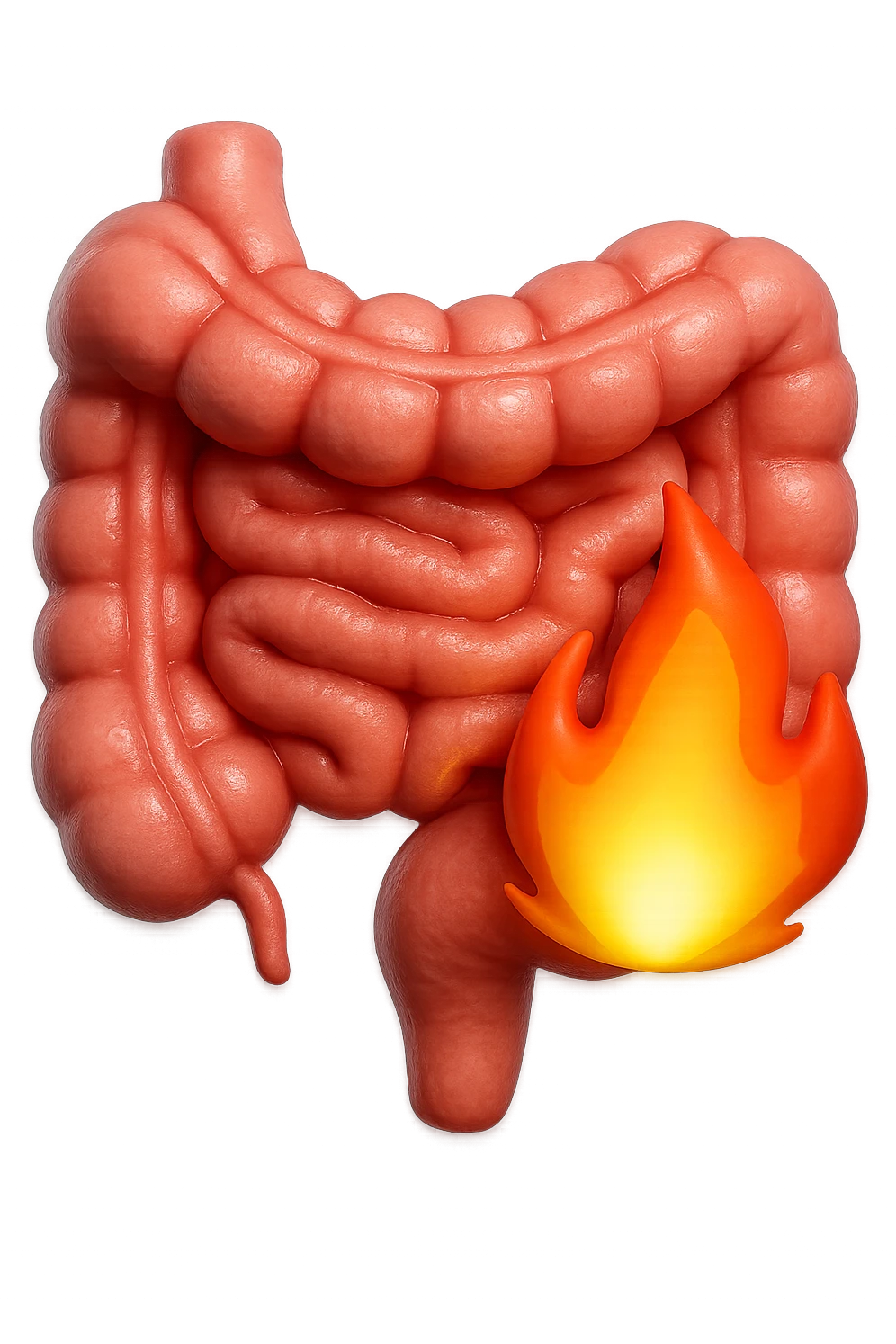 emoji stile iphone in 3d di intestino con fiamma, iperrealistico 4k emoji
