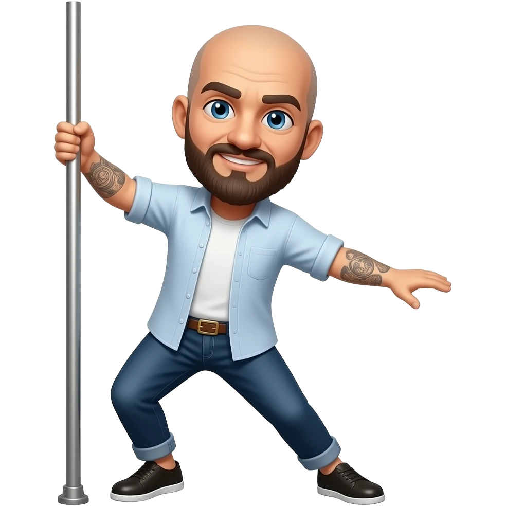 Bald man with beard dancing on pole emoji