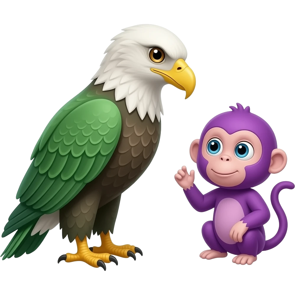 a zöld sas levadássza a  lila majmot emoji