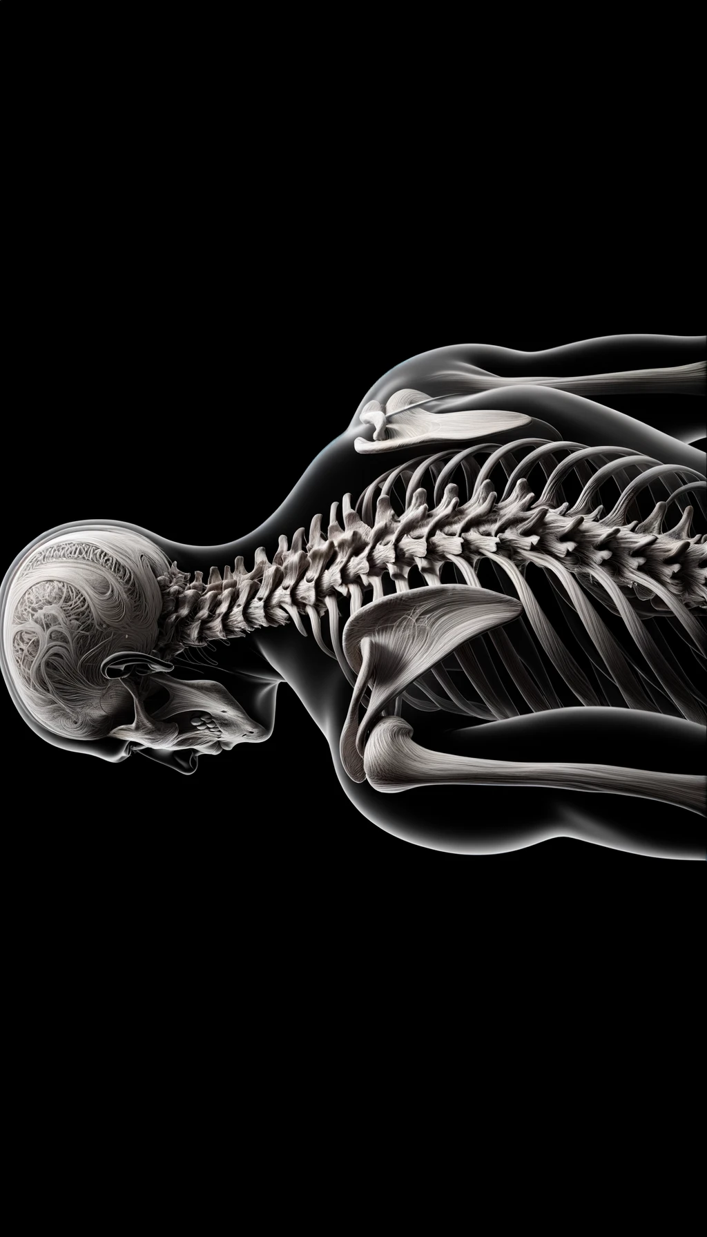 corpo umano anatomico di profilo e fisico storto, spina dorsale in evidenza, dolore alla schiena su un lato, iperrealistico 4k emoji