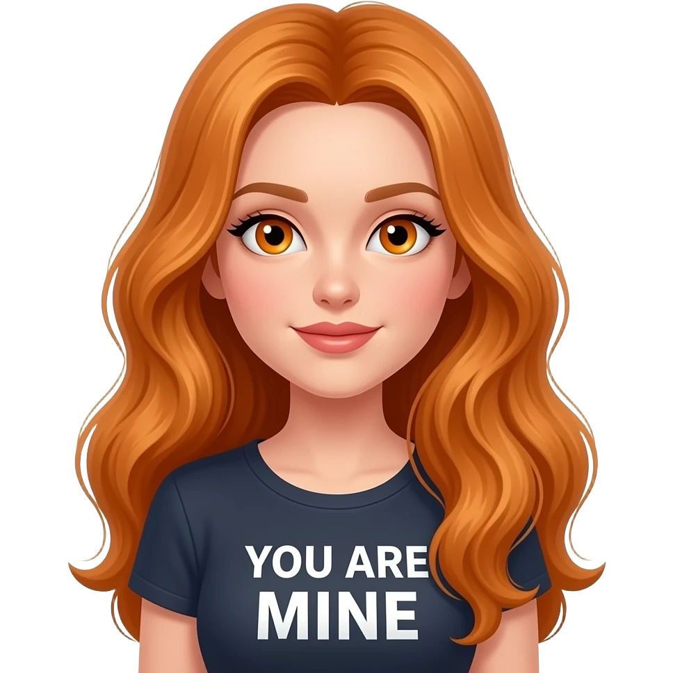 sexy girl with overlong ginger hair and ginger eyes a top with YOU ARE MINE written on it emoji