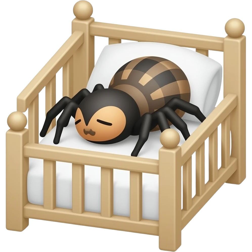 Мультяшный паук спит в кроватке emoji