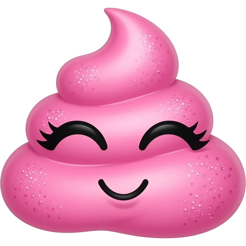 a cute pink poop emoji with getto lashes and a mouth better lash cateye shape lashes and bangses emoji