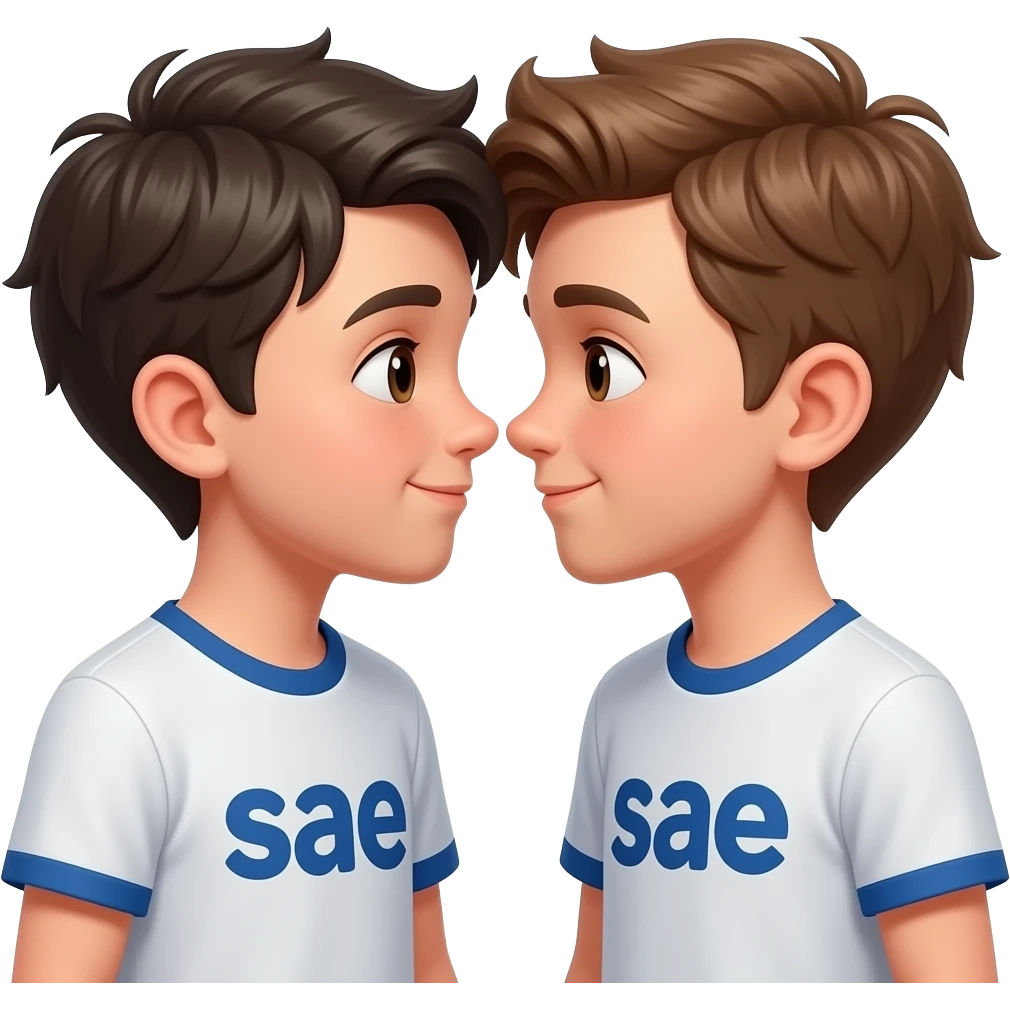 2 boys in “sae” shirts in love emoji