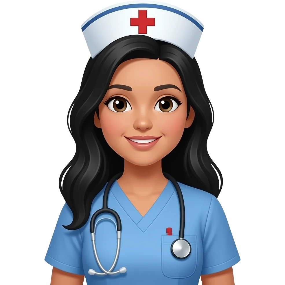 Tan nurse with scrubs long black hai emoji | AI emoji