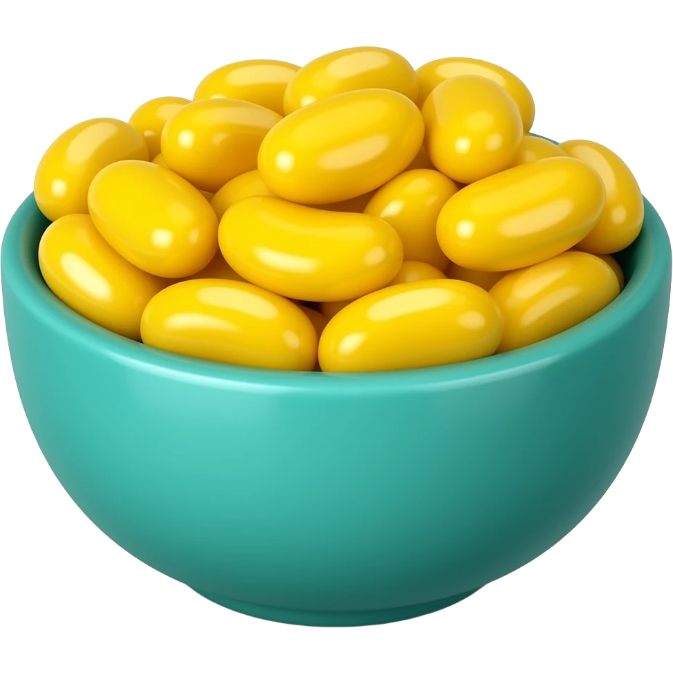 super realistic teal bowl of yellow jelly beans emoji