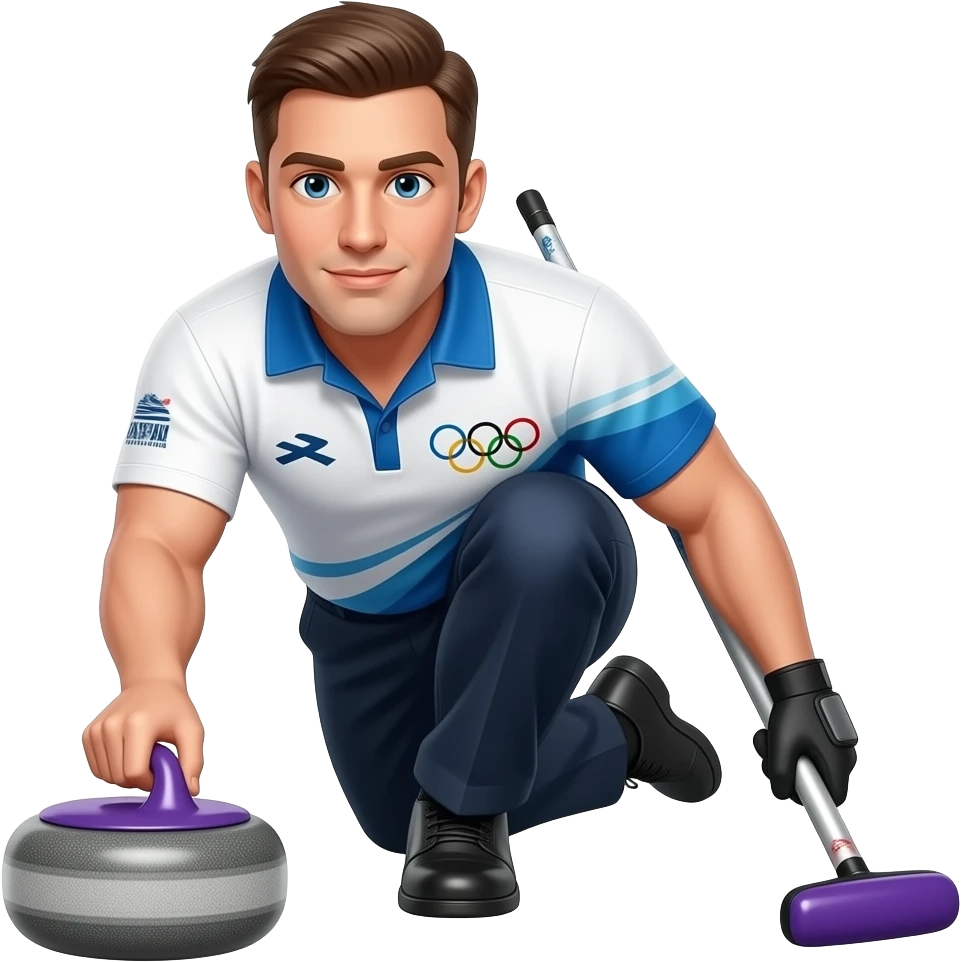 male olympic curling player full-length purple stone emoji