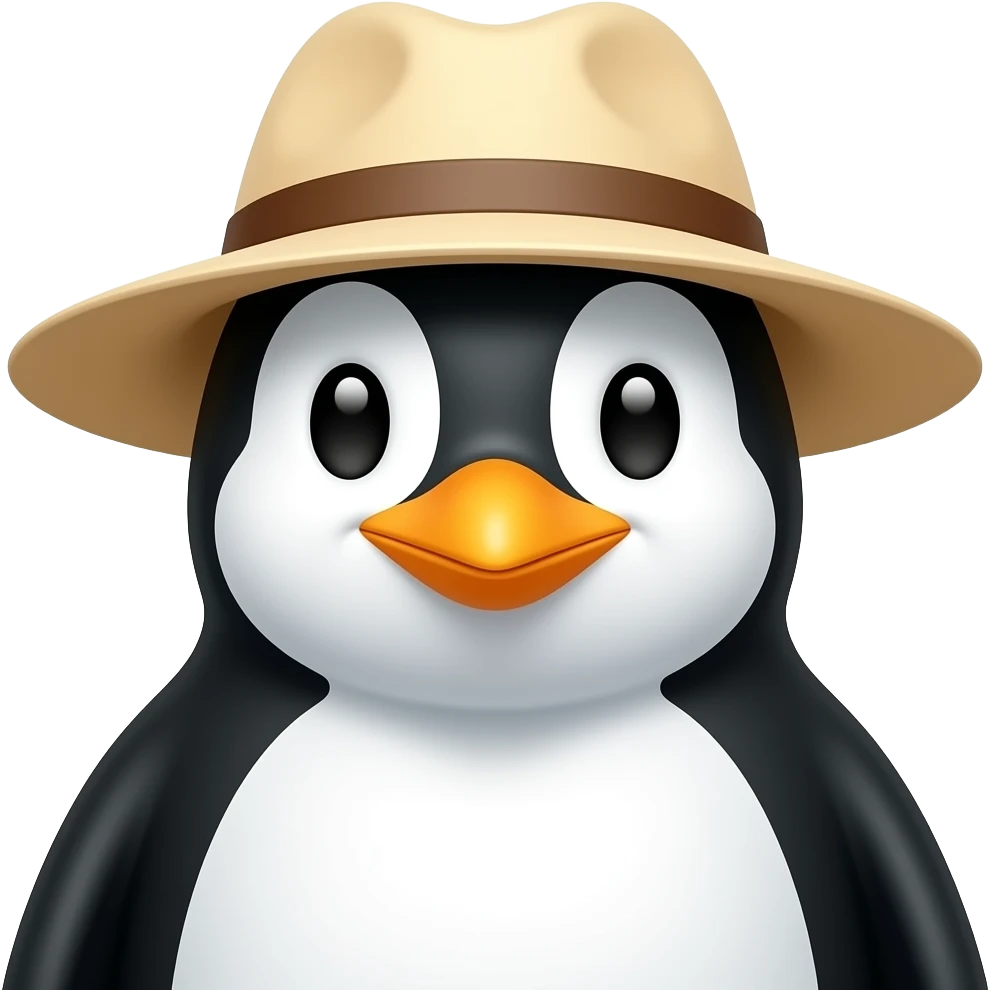 penguin with half body close up wear a beach hat emoji