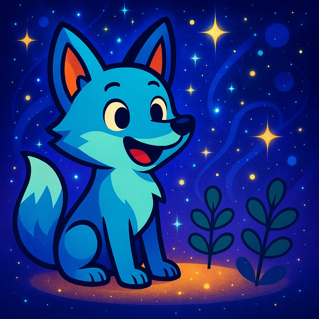 Add a magical, sparkling fantasy background with glowing elements, keeping the playful and vibrant cartoon style. emoji