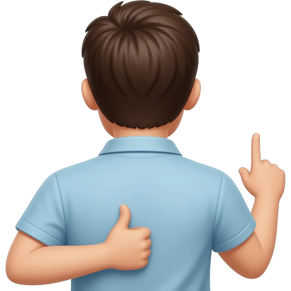 Hombre señalando, atrás con el pulgar emoji