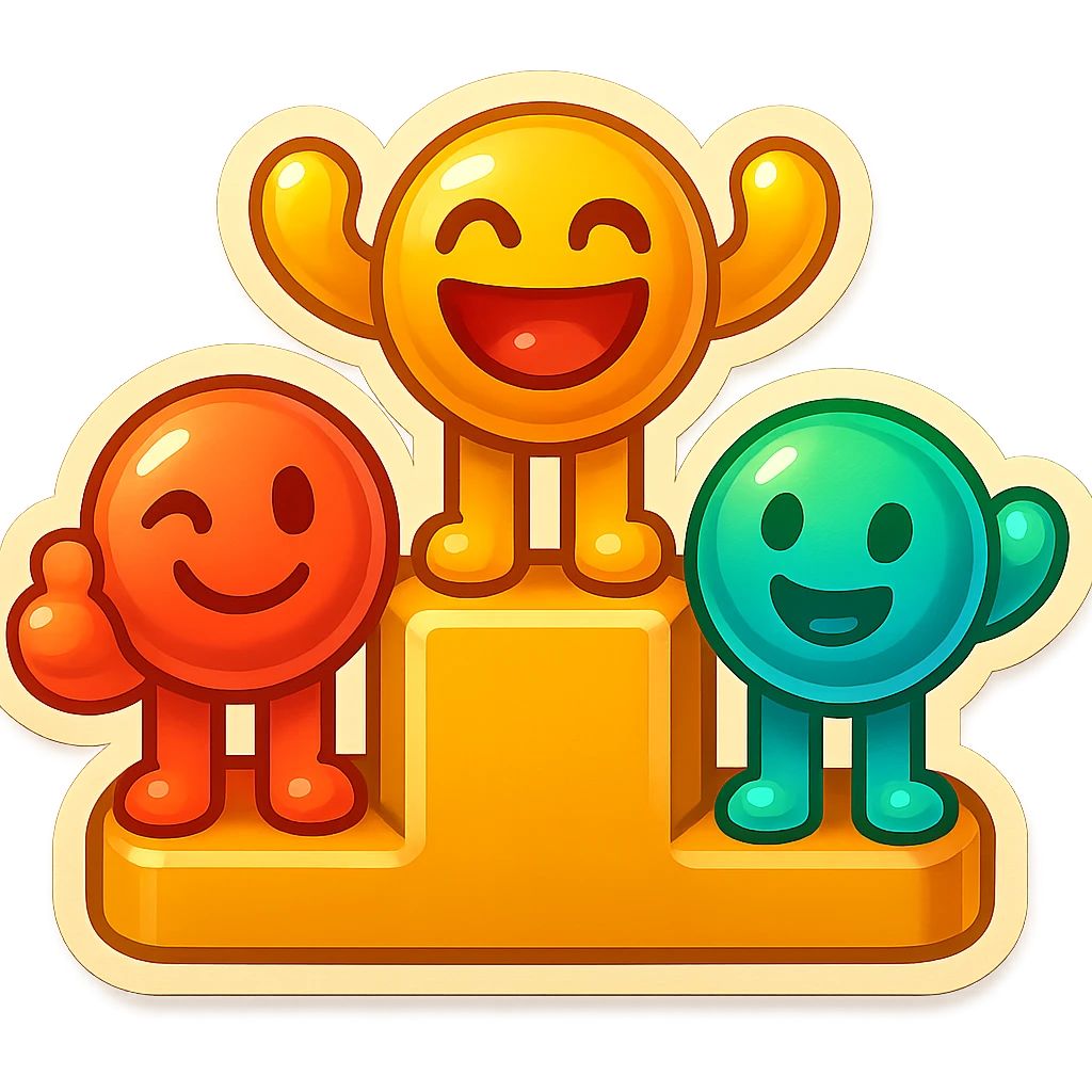 Remove the numbers from the podium. Keep the cheerful emoji style with vibrant colors and playful expressions. emoji