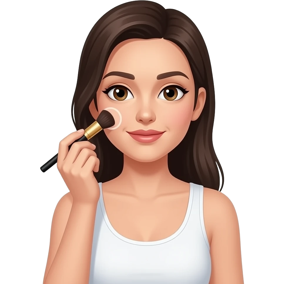 a woman with white tank top apply makeup emoji