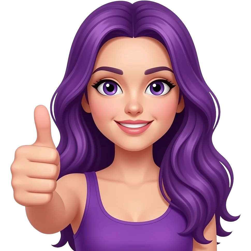 sexy girl with long purple hair and purple with thumb up emoji