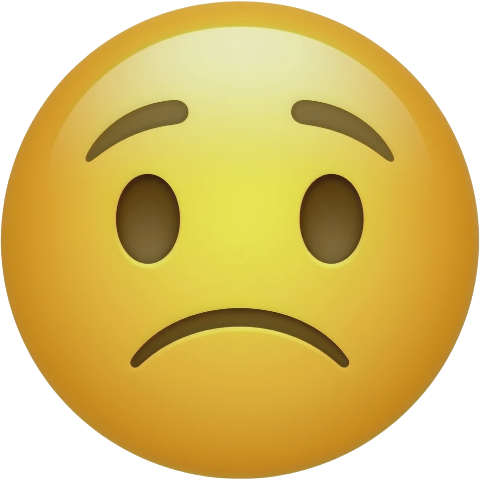 Yellow circle with no nose and eyebrows having a wavy mouth frowning looking confused emoji