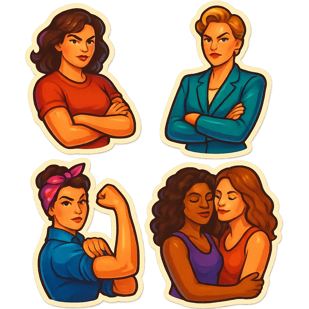 lesbian sticker pack - women who made it for women who love women - bossy dominative style, powerful emoji