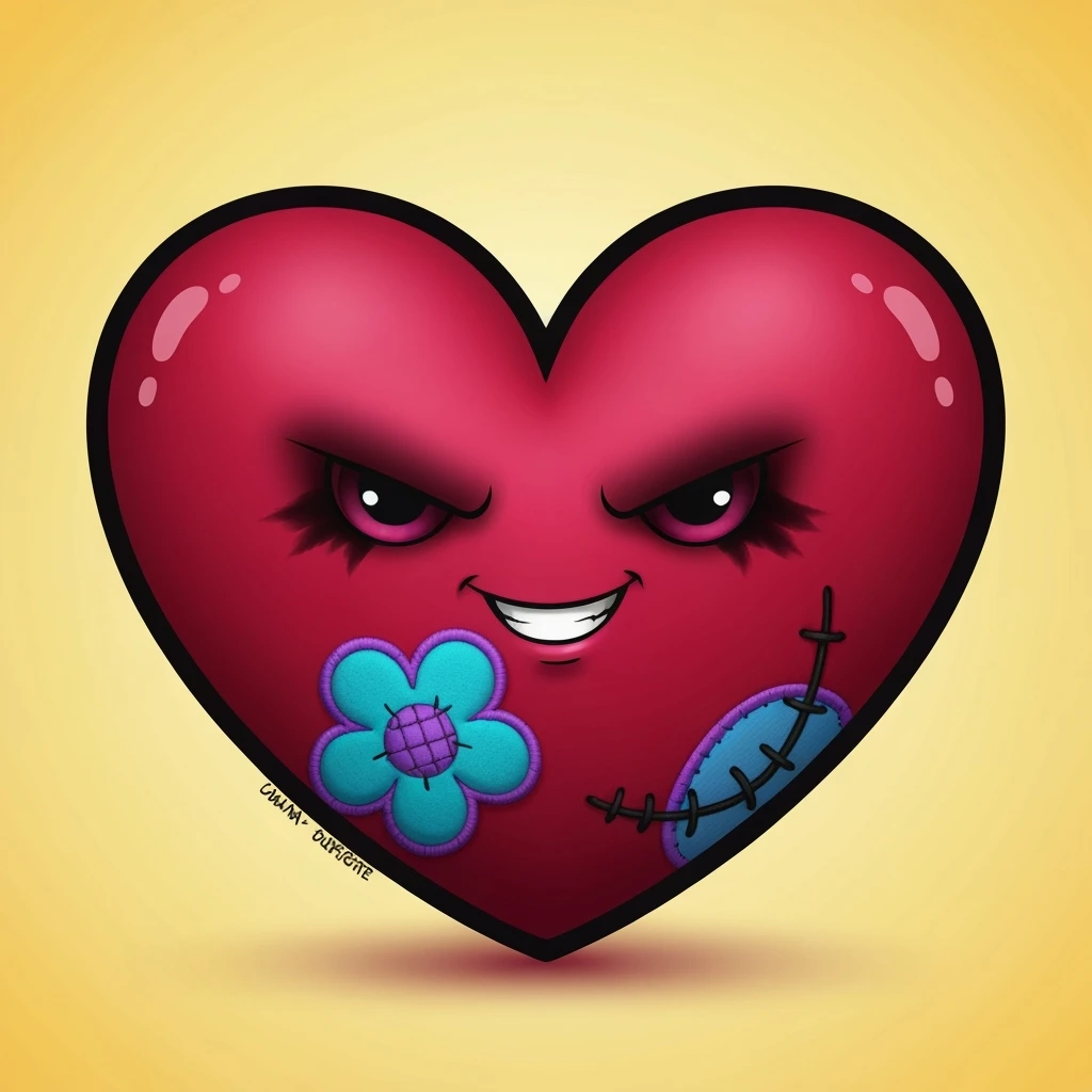 cute emo heart with a stitched patch emoji