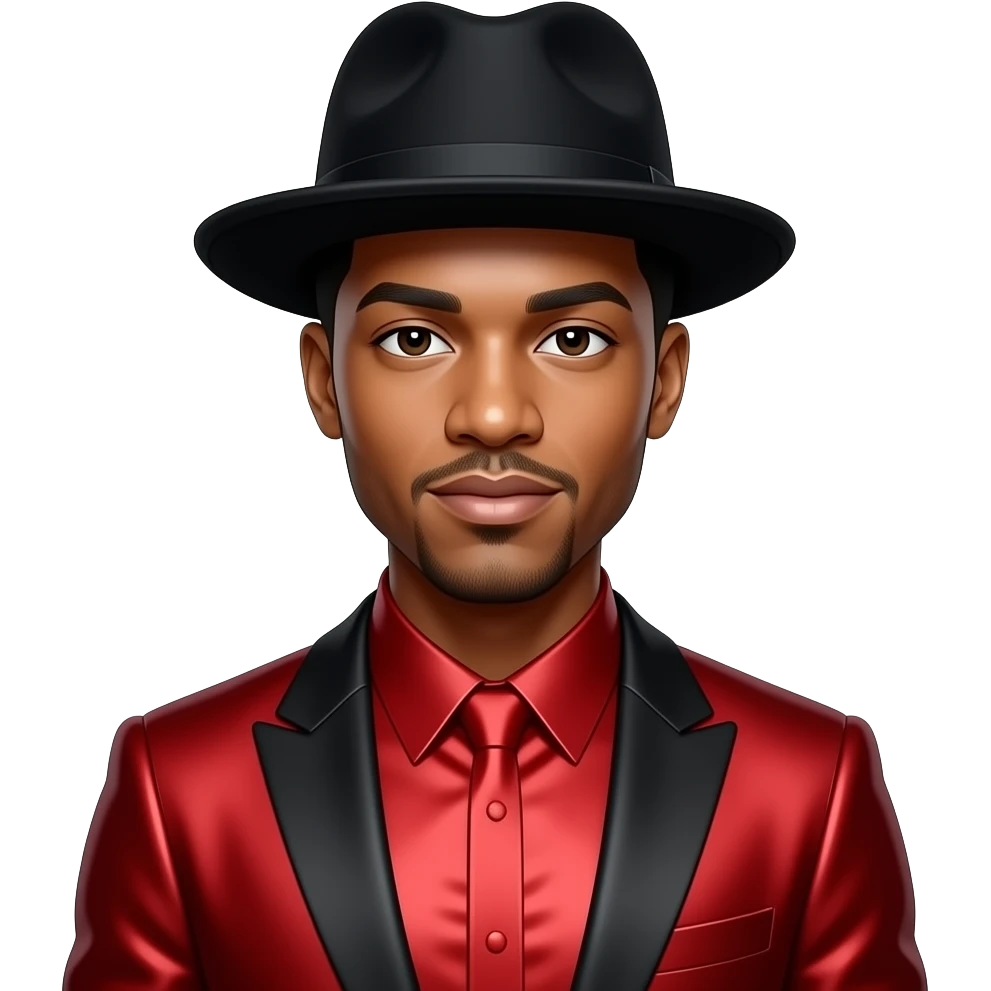Ne-Yo, Singer with black hat, red metallic shirt, red metallic suit jacket emoji