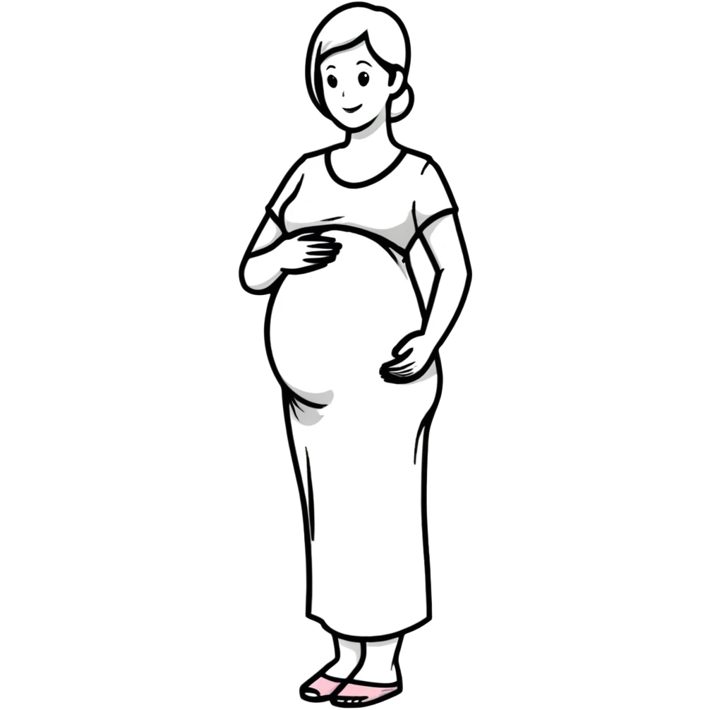 happy pregnant woman in second trimester, showing baby bump emoji