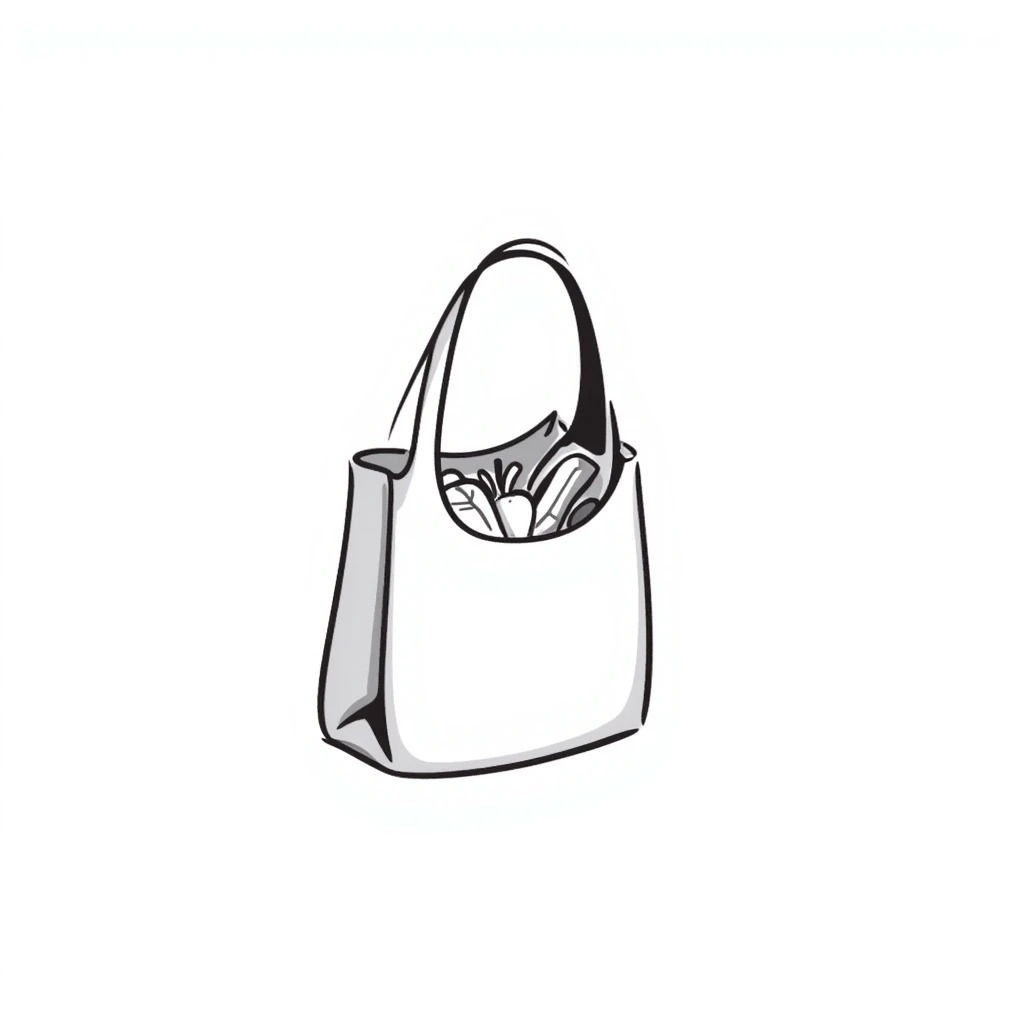 reusable bag, hand drawn doodle style, playful and casual emoji