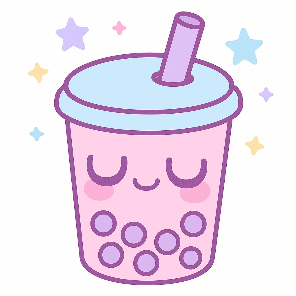 kawaii style pink bubble tea cup sleeping, looking dumb emoji