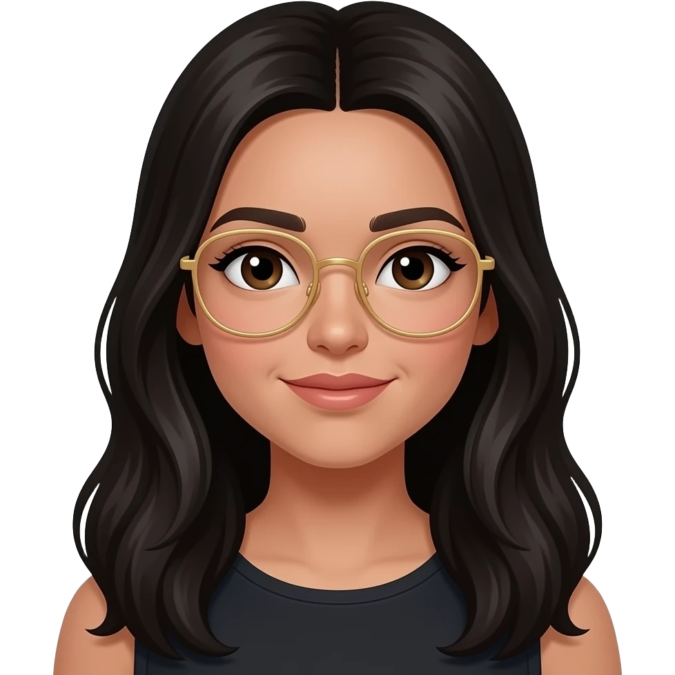 بنت شعرها اسود غامق طويل جداً لابسة نضارة ذهبية رفيعة جداً لون البشرة حنطية emoji